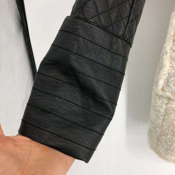 Vince Camuto cream & black shearling faux leather trench coat size  S - Picture 9 of 16